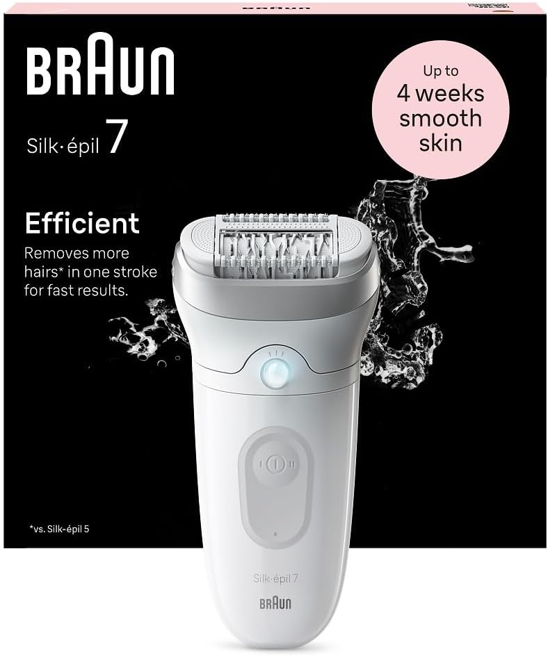 Braun Silk-épil 7, elektrischer Epilierer für einfache Haarentfernung, glatte und langanhaltend glatte Haut, Modell 7-210, Weiß/Flamingo