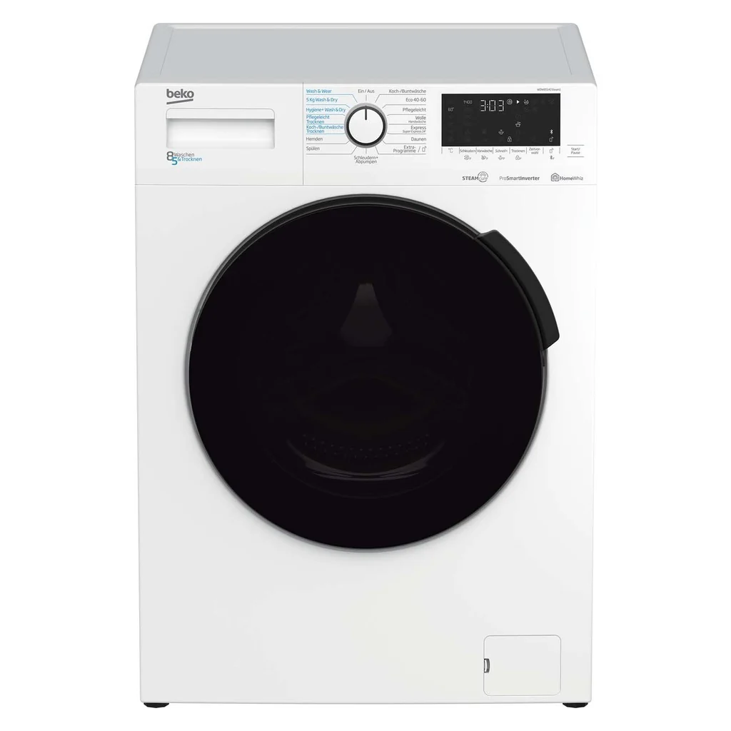 Beko WDW85141 Steam1 Waschtrockner, Baujahr 2025. 1400 U/min. XL-Tür. Dampffunktion. Weiß.
