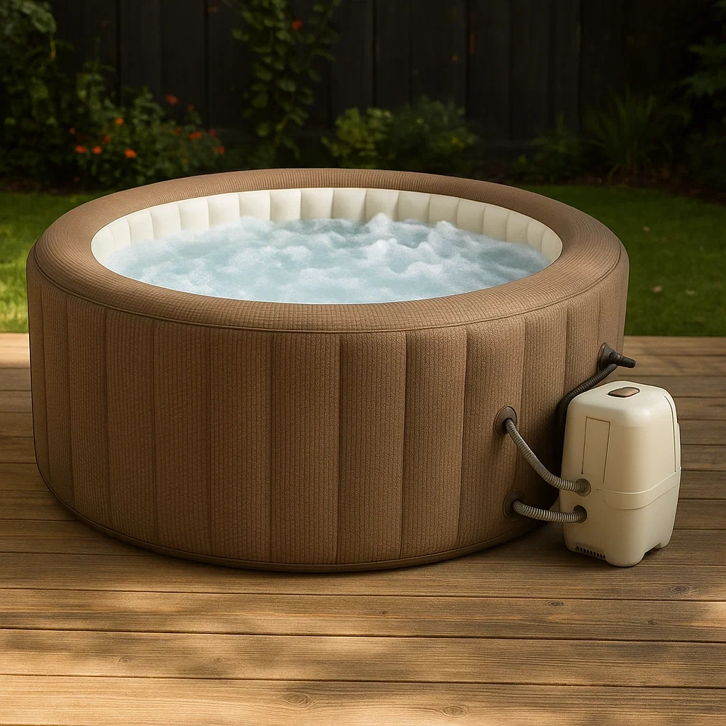 Aufblasbarer Whirlpool, 196 x 196 x 71 cm, 4 Personen, rund, braun/weiß UcpZKNF336Oy