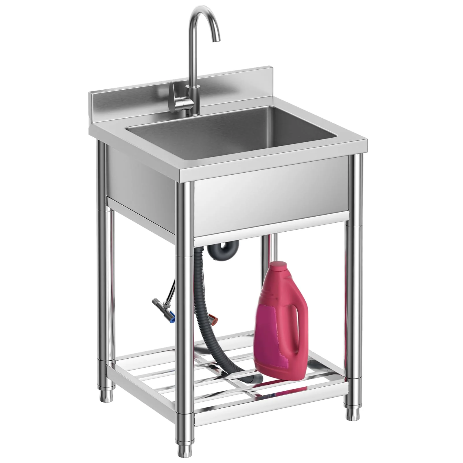 Edelstahl-Spülbecken. Freistehendes Einzelbecken mit Warm- und Kaltwasseranschluss. Gewerbliches Spülbecken für Restaurants, Bars, Cafés und Hotels. Für den Innen- und Außenbereich geeignet. 55 cm (21,7 Zoll)