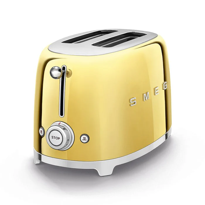 SMEG TSF01GOUK Retro-Toaster für 2 Scheiben, 2025, Stil der 1950er Jahre – Mattgoldene Oberfläche