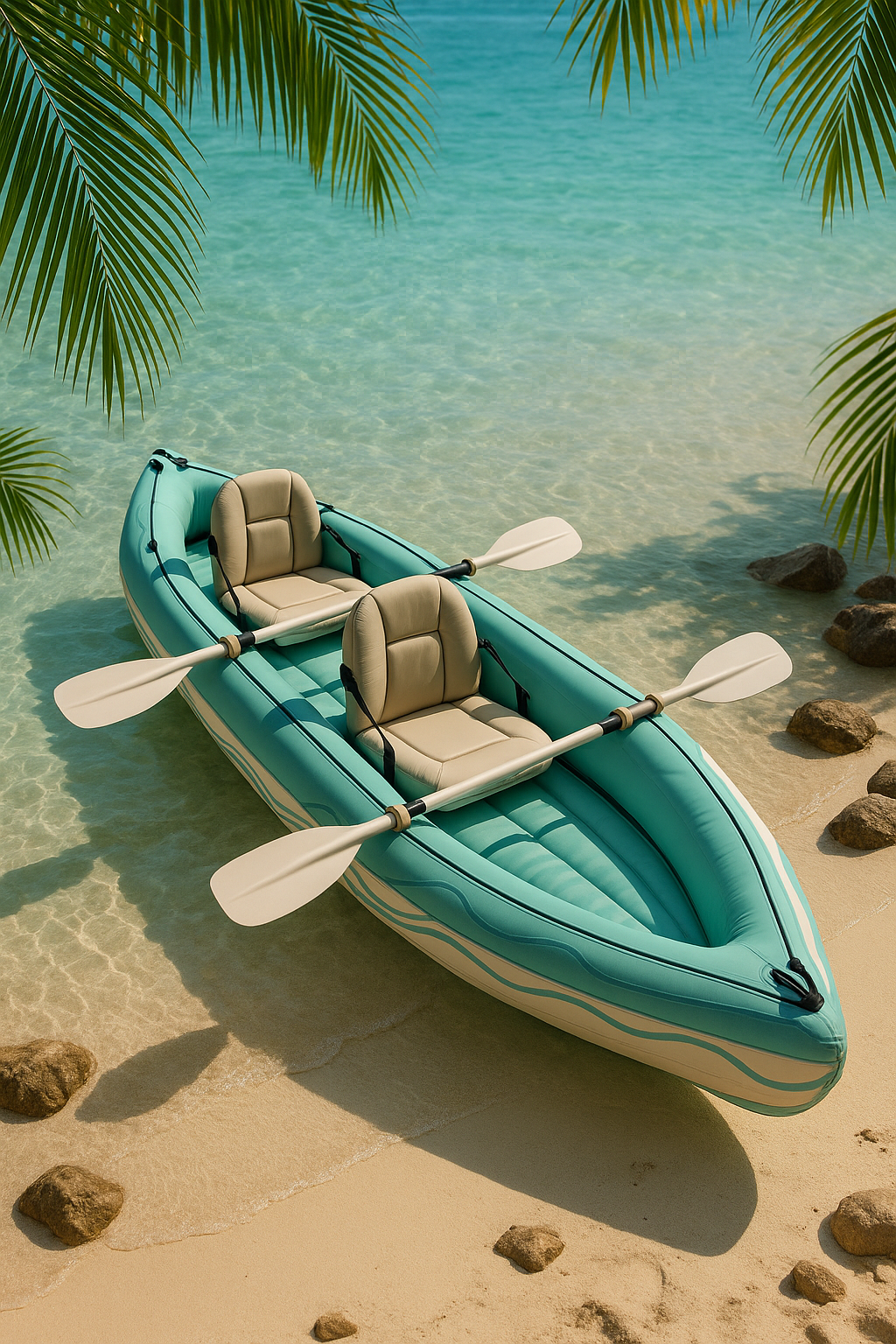 Kayak gonflable vert et beige en PVC, idéal pour la plage et la mer, dimensions : 376 x 77 x 34 cm (référence : jjkuIoy507rq)