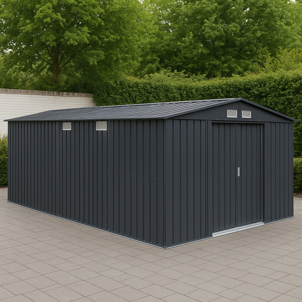 Abri de jardin en métal gris anthracite, extérieur en acier, 800 x 300 x 270 cm