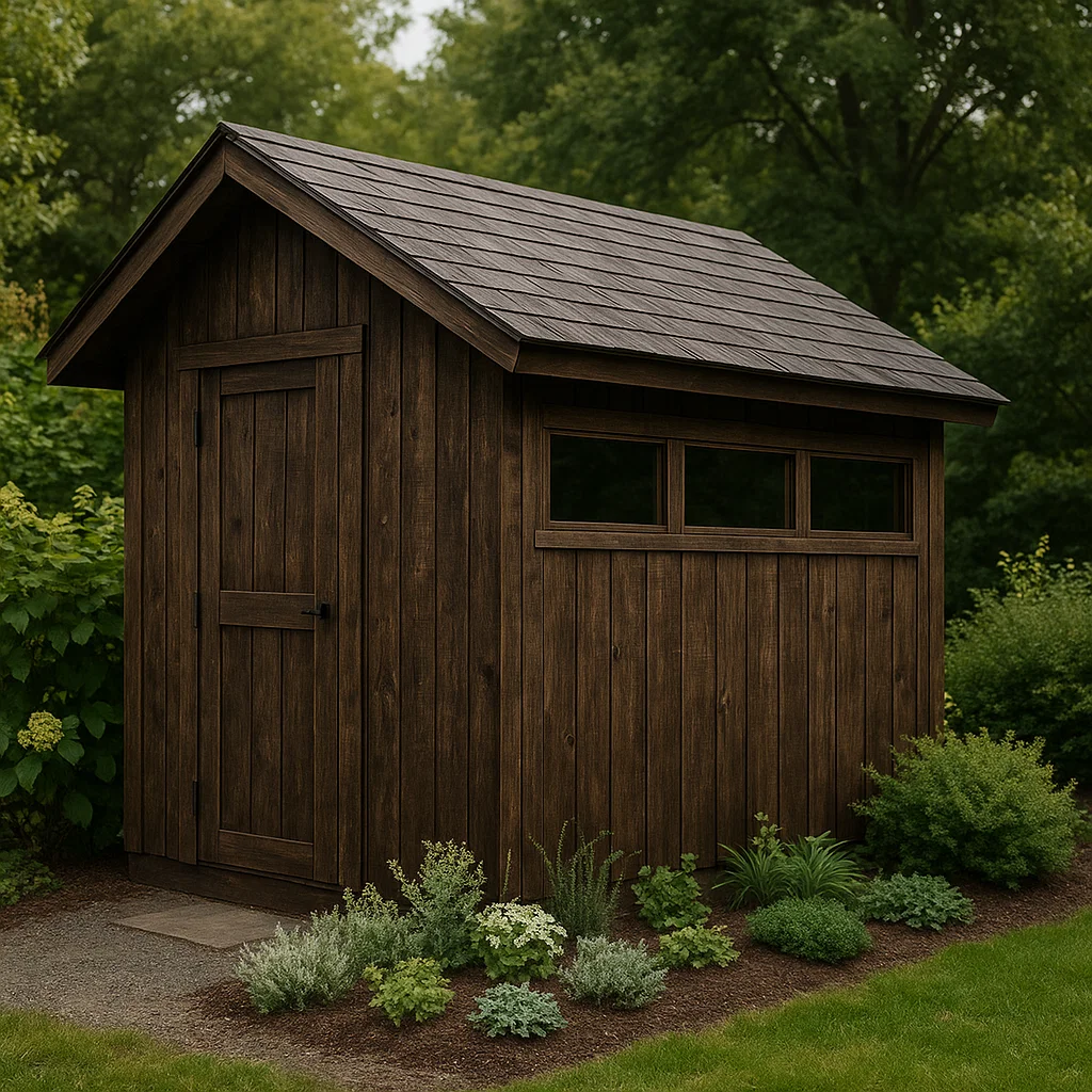 Abri de jardin en bois brun foncé pour usage extérieur, 130 x 170 x 200 cm mRhLyub233UM