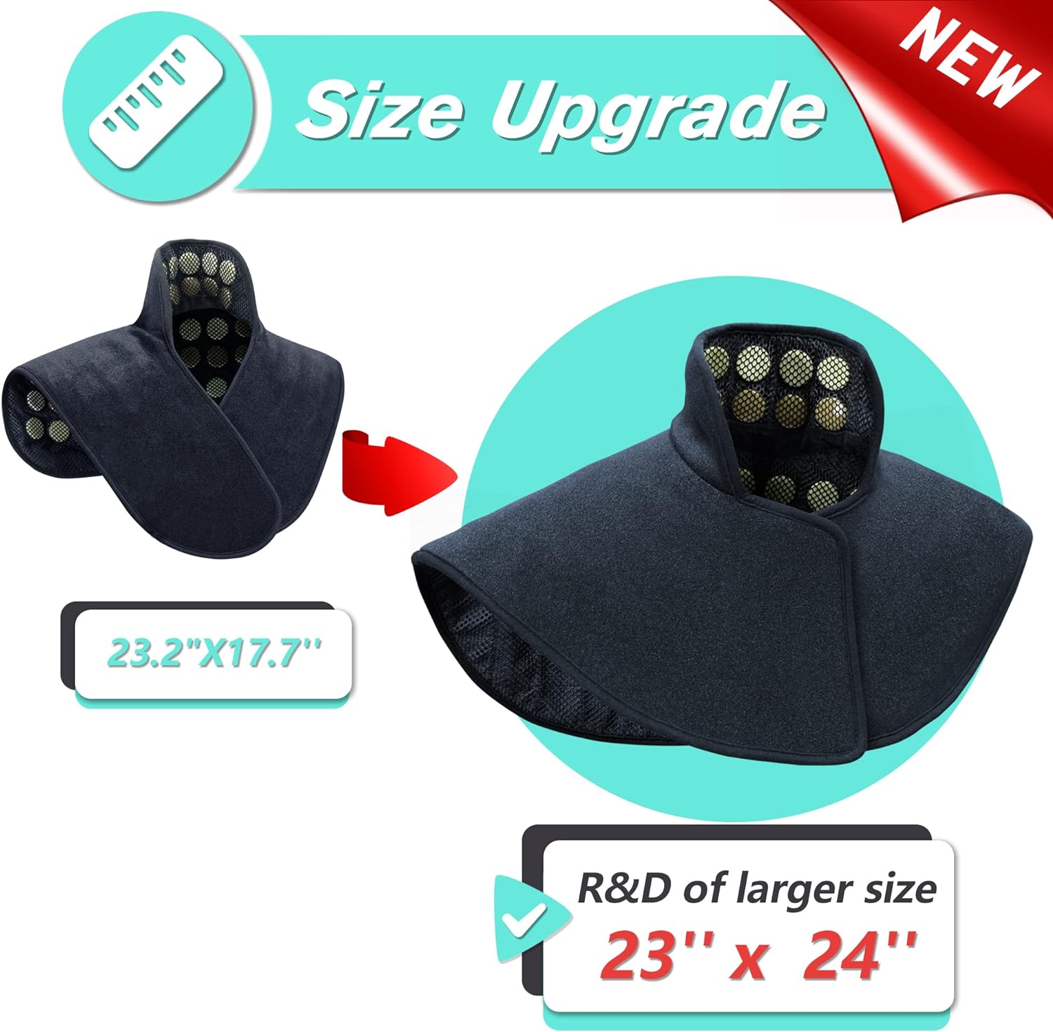 UTK Wärmekissen für Nacken und Schultern mit natürlichem Jade und Turmalin, verbesserte Größe für eine größere Abdeckung von Nacken, Schultern, Schulterblättern und Rücken (58 x 61 cm) | Geschenk für Papa