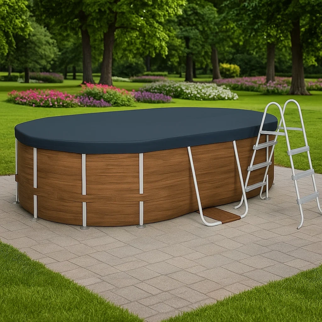 Ovaler, oberirdischer Stahlrohrpool 418x243x98 cm, braun/weiß, inklusive Leiter CvtFTEw128zt