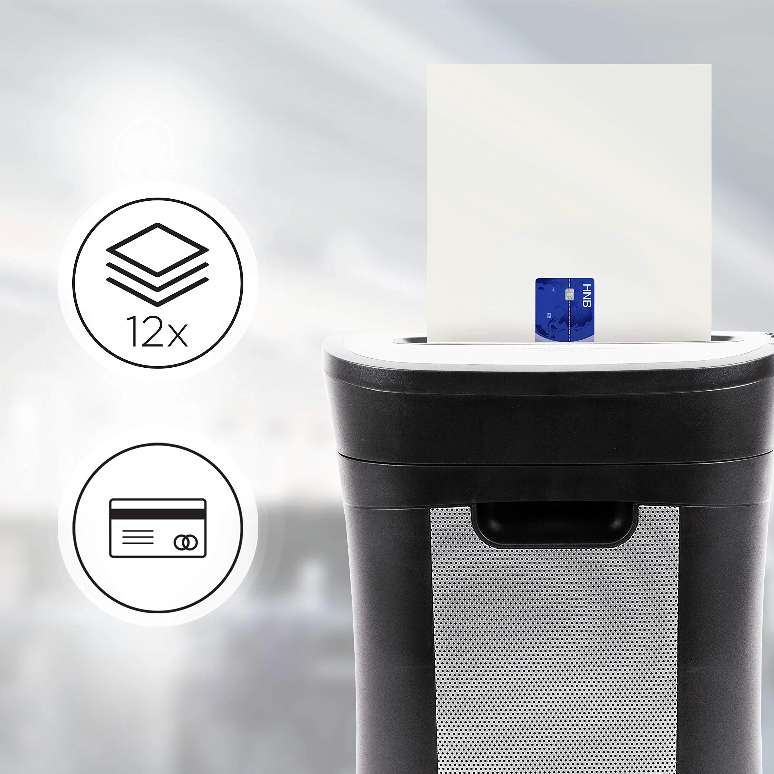 Duronic PS571 Aktenvernichter (Modelljahr 2025). Kreuzschnitt. Bis zu 12 Blatt. Kompakter und robuster Aktenvernichter. Für den Einsatz zu Hause und im Büro. Vernichtet Papier, Kreditkarten, Briefumschläge und Dokumente. Farbe: Schwarz. P4