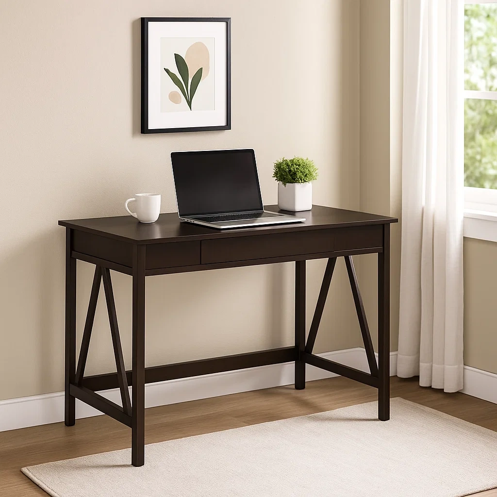 Bureau d'ordinateur en MDF marron foncé avec 1 tiroir 100 x 50 x 76 cm - xJYlQoN309Sa