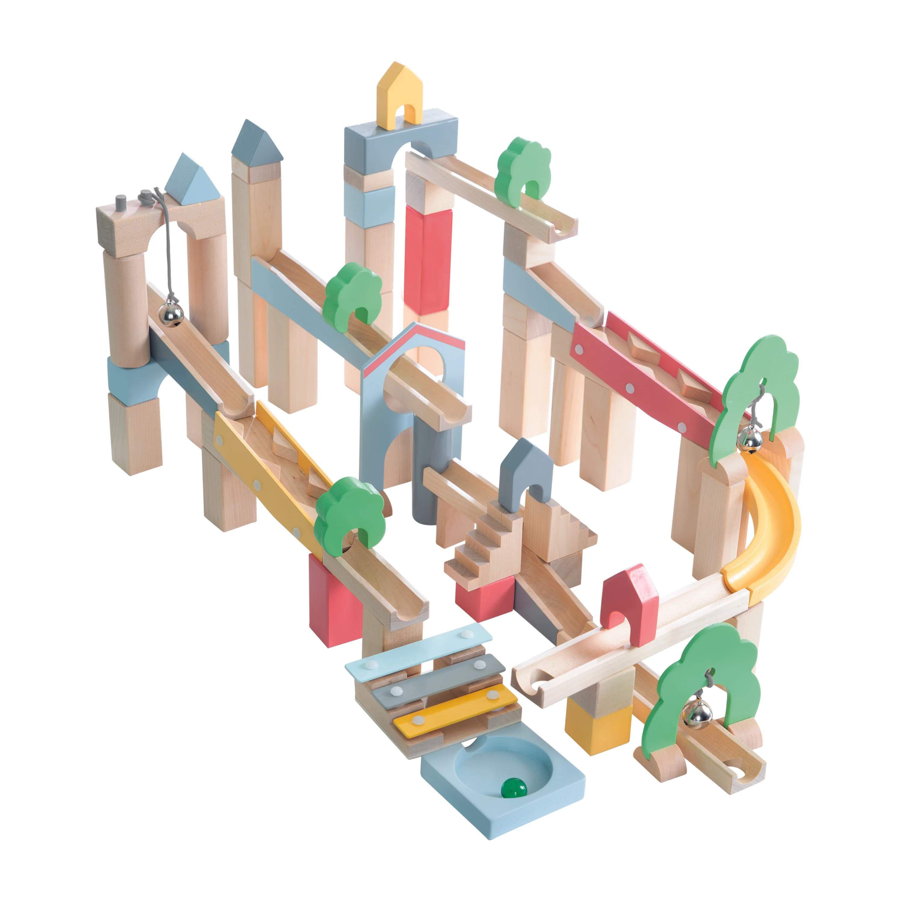 Murmelbahn aus Holz, 60 Teile, inklusive 20-teiligem Erweiterungsset für die Landschaftsgestaltung