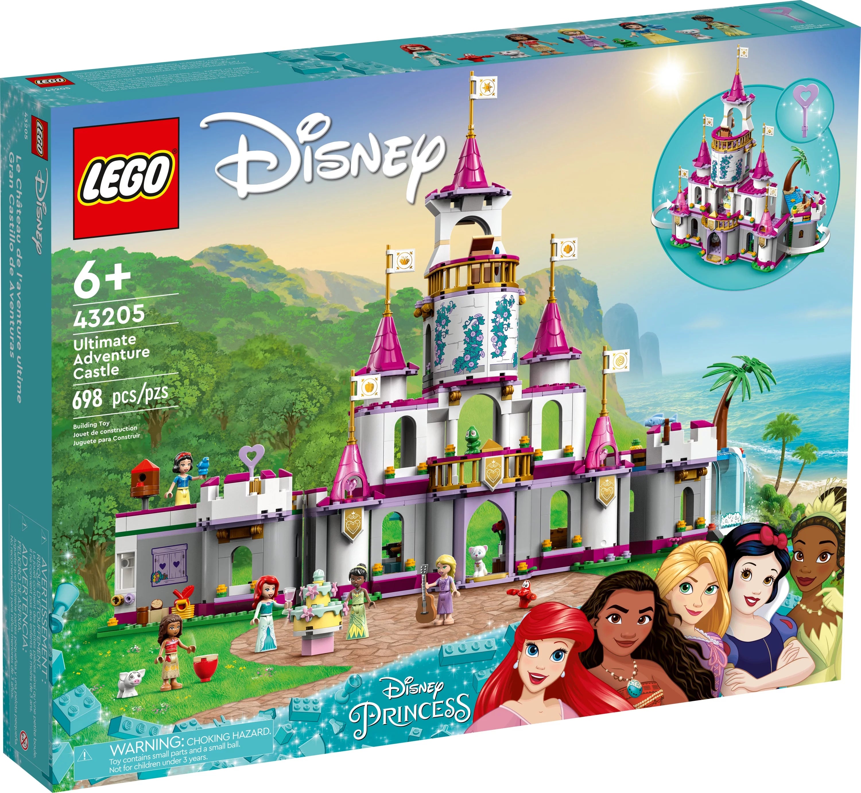 LEGO Disney Prinzessinnen Ultimatives Abenteuerschloss, Bauset, inklusive 5 Disney Prinzessinnen-Minifiguren: Arielle, Rapunzel und Schneewittchen, Disney-Geschenk für Jungen und Mädchen, 43205