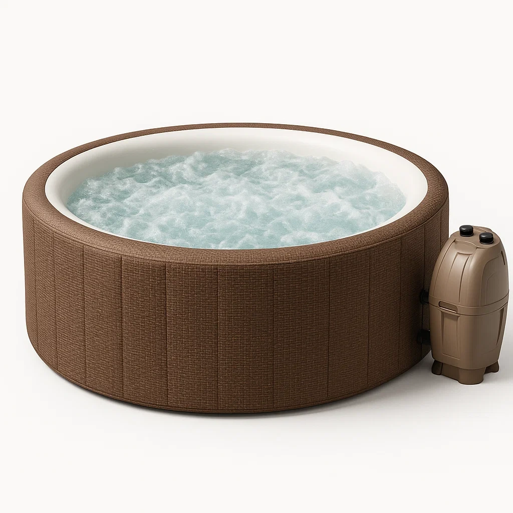 Aufblasbarer Whirlpool, 196 x 196 x 71 cm, 4 Personen, rund, braun, izPktnz378dU