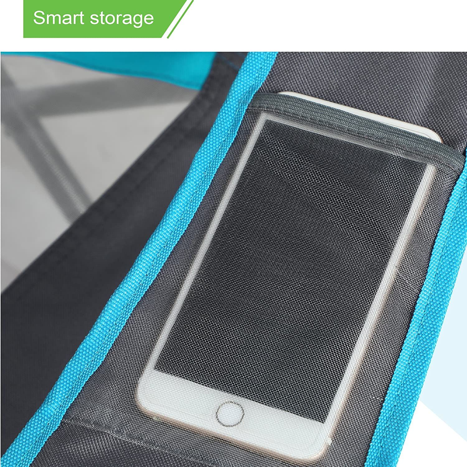 ALPHA CAMP Liegestuhl mit robustem Sonnendach für Sonne, Wandern und Reisen, mit Getränkehaltern, Emailleblau