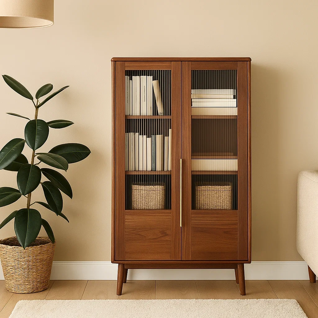 Vitrine à portes vitrées, structure en bois, couleur noyer, autoportante, pour salon ou salle à manger, 80 x 40 x 150 cm - fphKzIx7HyWn