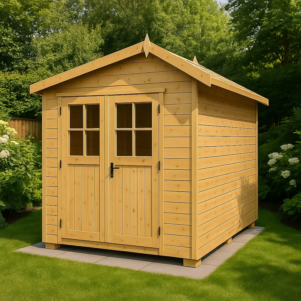 Abri de jardin en bois naturel avec double porte et fenêtre, pour usage extérieur, 2 x 2,8 x 2,7 cm - KiThBoZ537PW