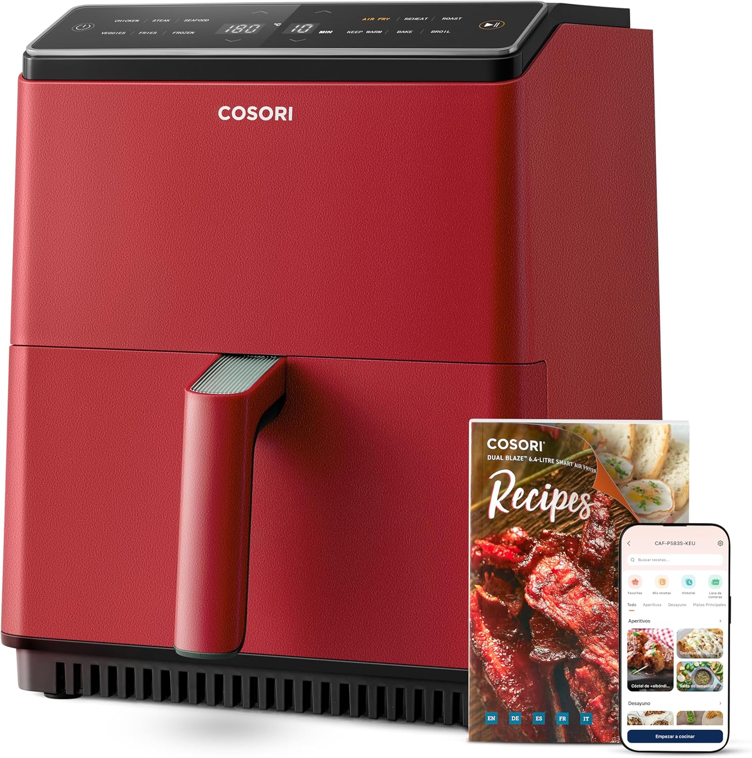 COSORI 6,4-Liter-Heißluftfritteuse, ölfrei, Doppelheizung, kein Umrühren oder Vorheizen erforderlich, mit spanischen Rezepten und 12 Programmen, Dunkelgrau, Modell CAF-P583S