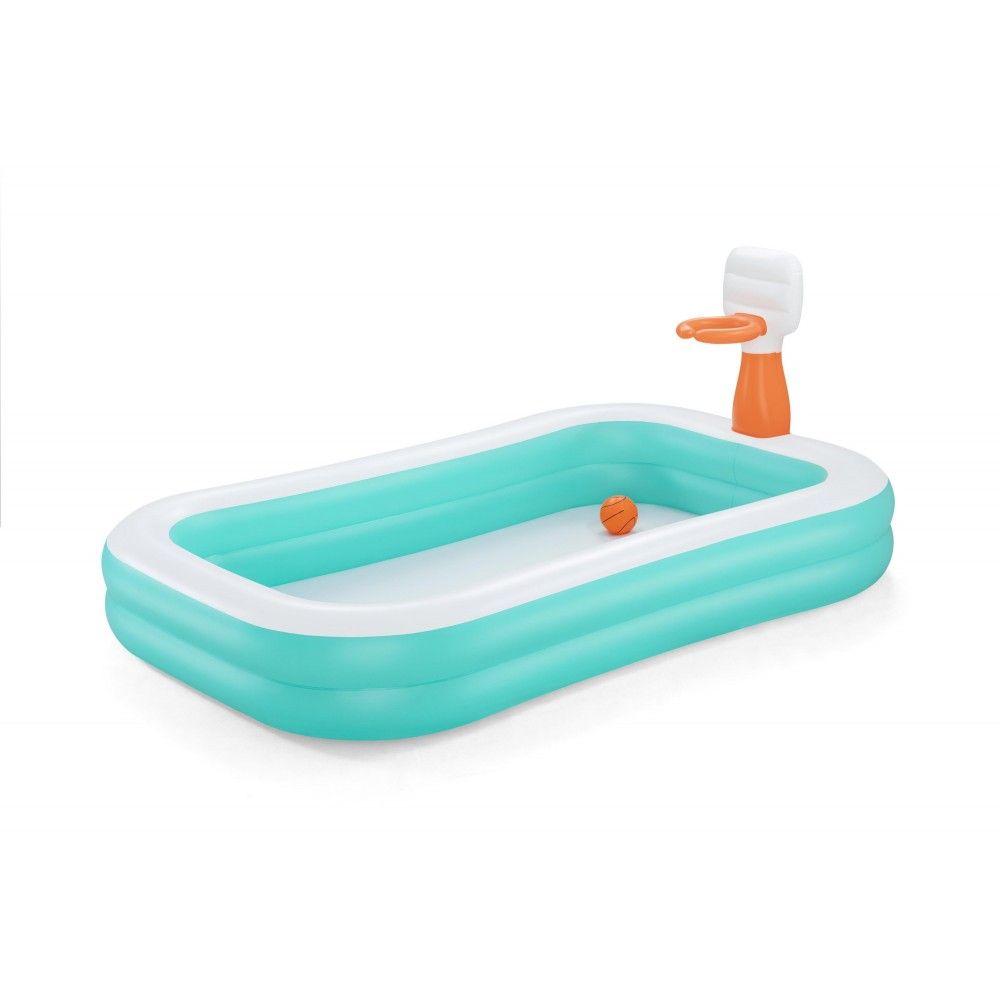 Bestway aufblasbares Kinderplanschbecken mit Basketballspiel 251x168x102 cm +3 Jahre Garten 54445