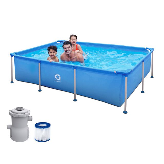 Avenli Steelsuper Frame Pool Set. Fassungsvermögen 2612 l. Abmessungen 258 cm x 179 cm x 66 cm, mit Filterpumpe.