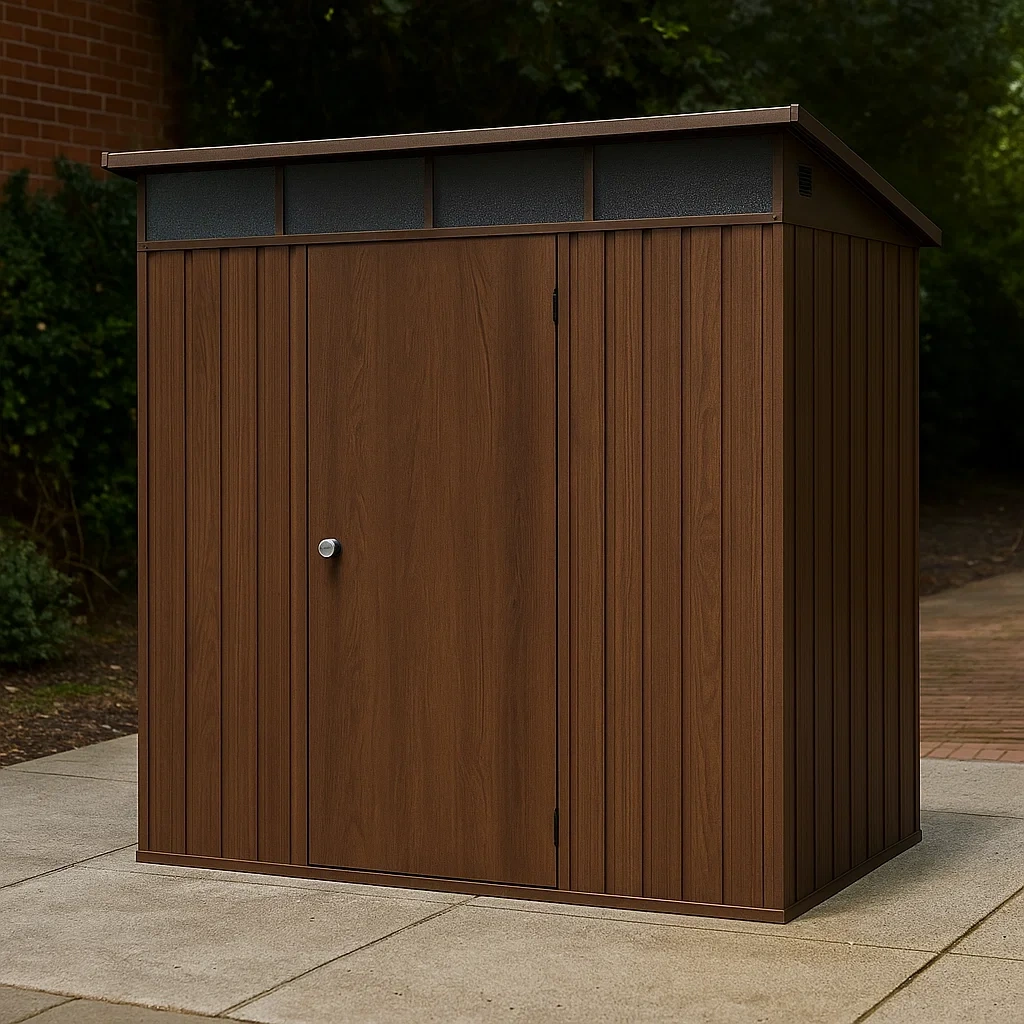 Abri de jardin rectangulaire en résine, couleur bois, avec toit incliné, autoportant, 180 x 110 x 200 cm, pour le rangement extérieur - Li0COfyeBsT2