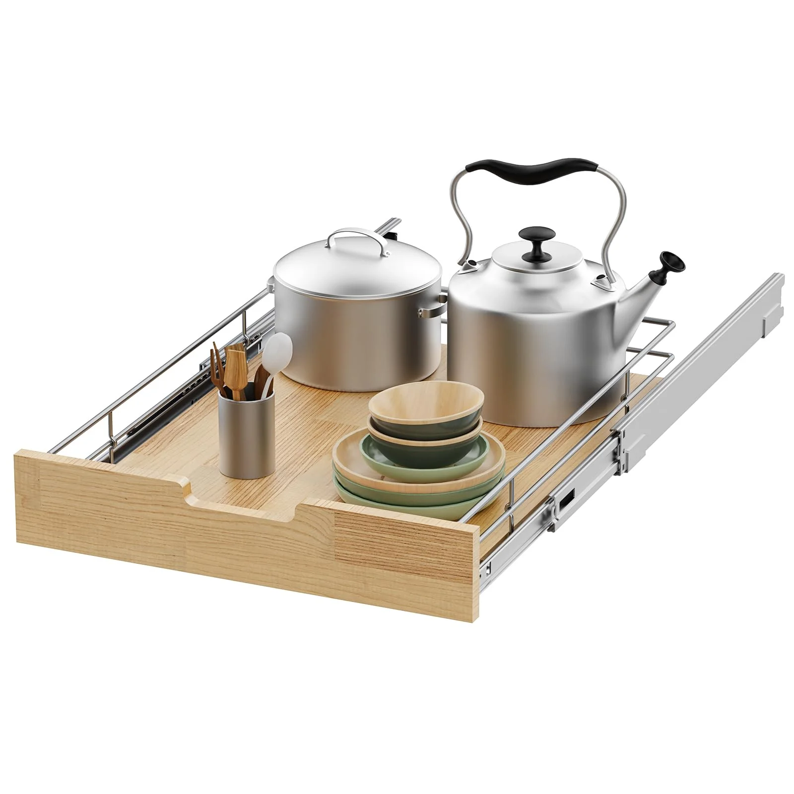 5-stöckiger, 22 Zoll (56 cm) breiter Schiebeorganizer aus Holz für Küchenunterschränke