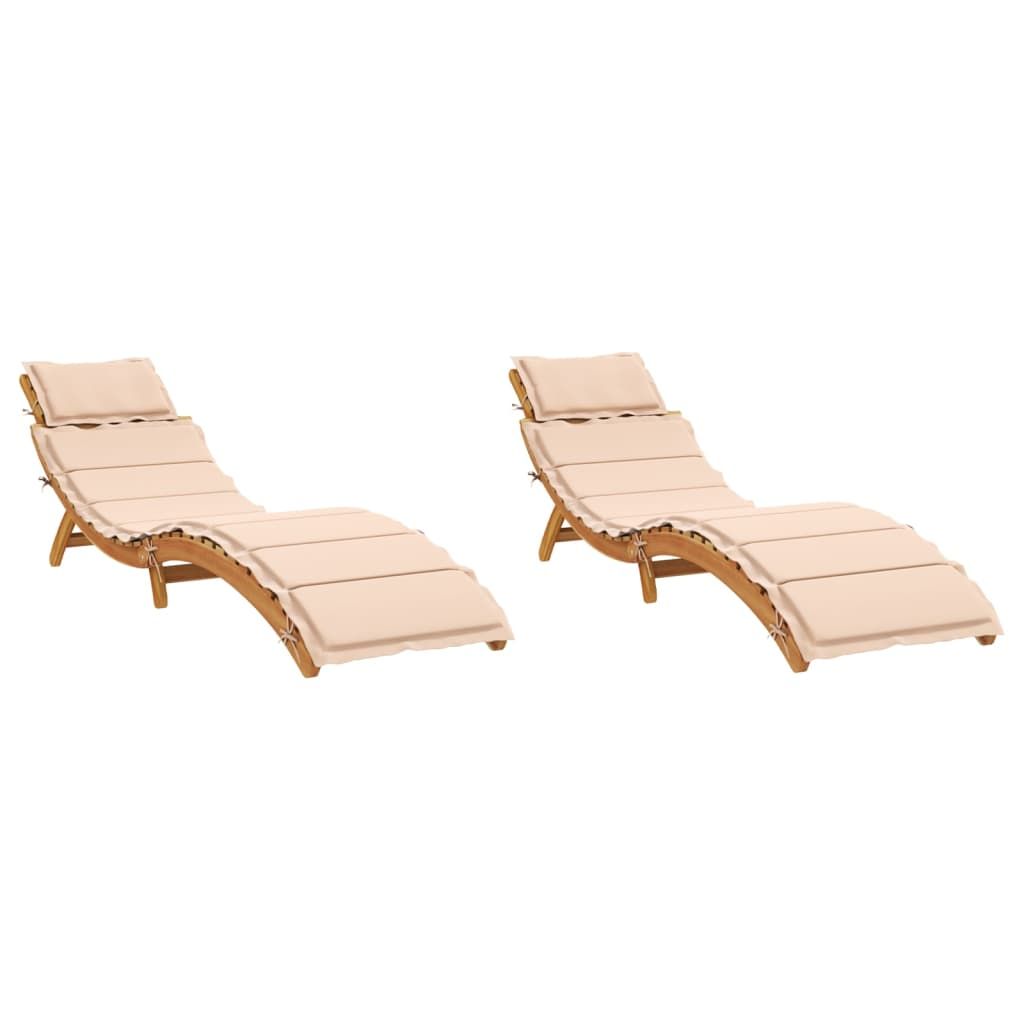 2er-Pack Gartenliegen | Stuhl | Outdoor-Sessel mit Kissen, Massivholz Akazie, Beige CFW520516