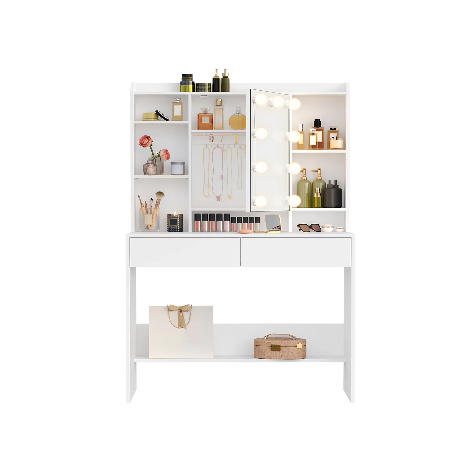 Waschtisch mit 9 LED-Leuchten und modernem Spiegel