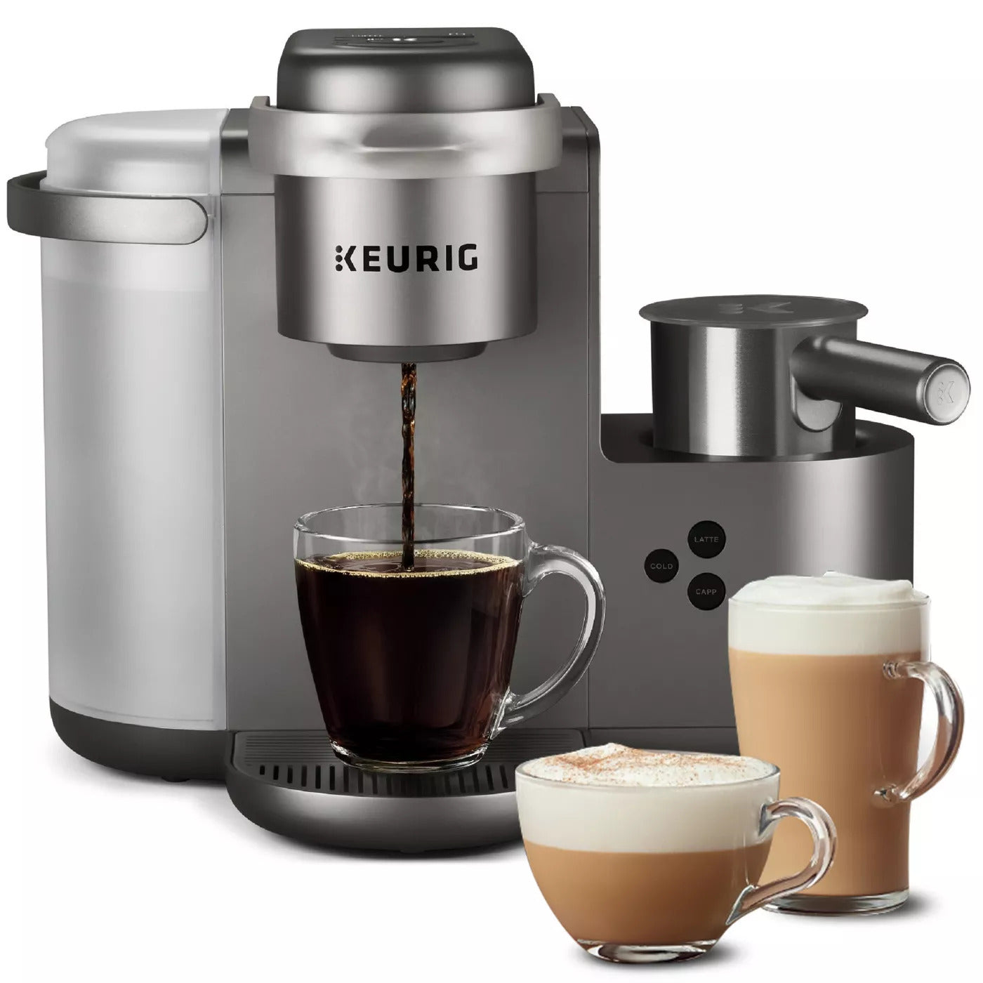 Keurig K-Cafe Special Edition Einzelportions-Kaffeemaschine für Kaffee, Latte und Cappuccino – Nickel
