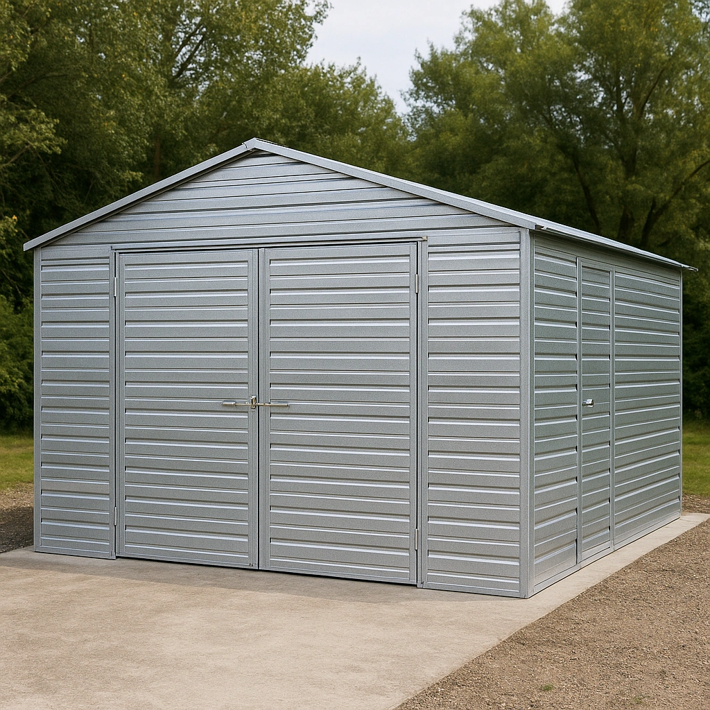 Garage extérieur en métal, acier galvanisé gris, rangement, 490 x 300 x 210 cm