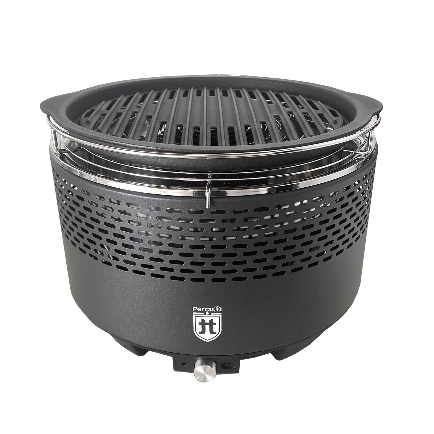 Percutti Tragbarer, rauchfreier Grill | USB-Ventilator | Holzkohlegrill mit Tragetasche | Schnelles und sauberes Grillen | Ideal für Balkon, Camping, Garten oder Terrasse