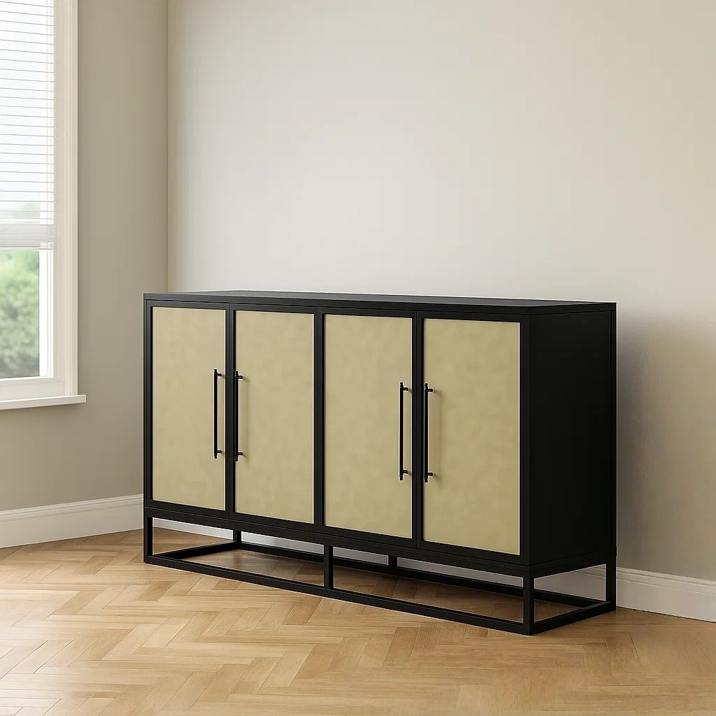 Garde-manger, noir, bois et métal, adapté à la cuisine, 156 x 39 x 84 cm