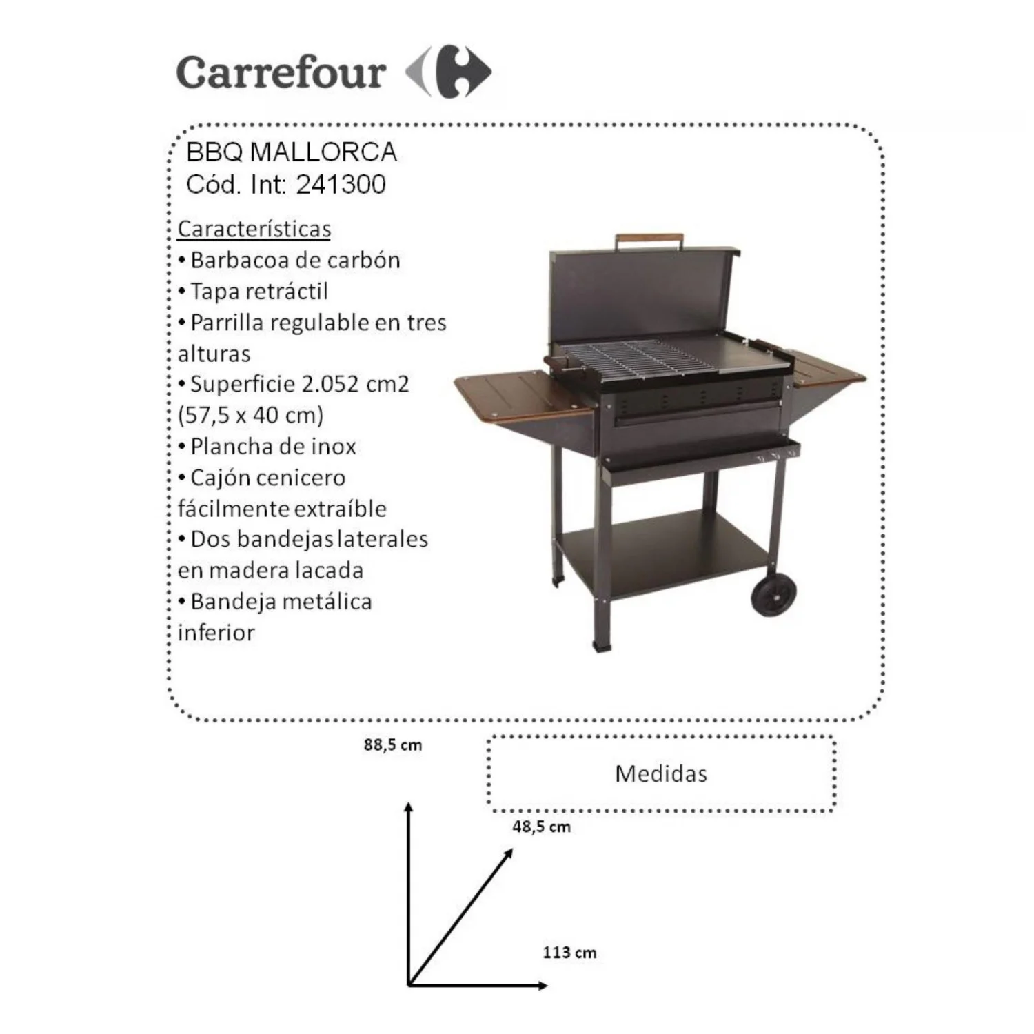Barbecue Mallorca Holzkohle-/Feuerholzgrill 48,5 x 57,5 ​​cm