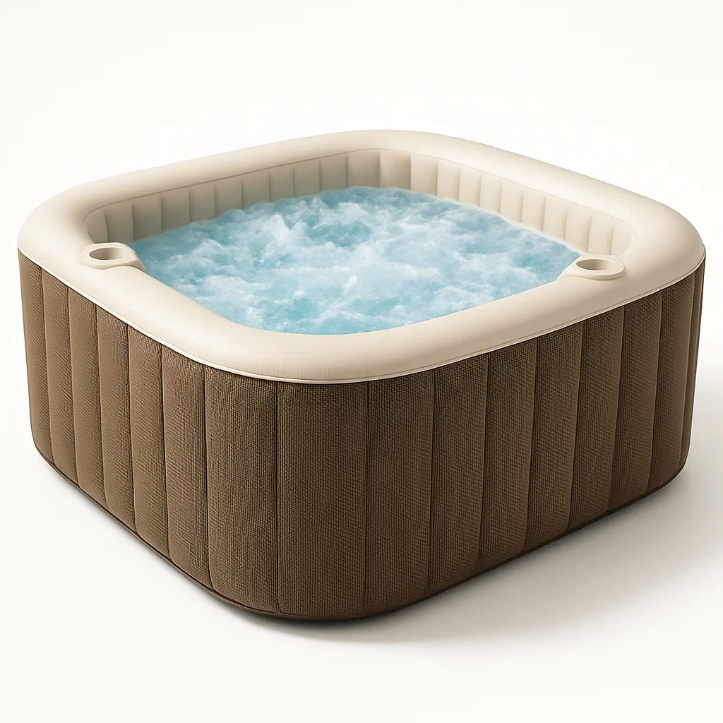 Spa gonflable carré 180x180x71 cm pour 4 personnes, couleur marron/beige, exYiCLw347WN