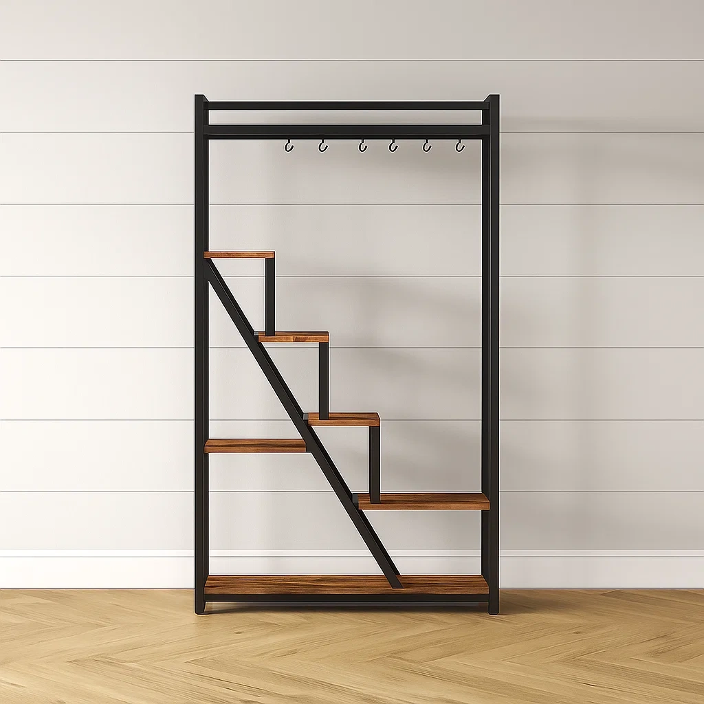 Support à plantes à 7 niveaux avec crochets en S - Marron - Bois et métal - Intérieur - 105×30×180 cm - 2Dv7JeD9RcR8