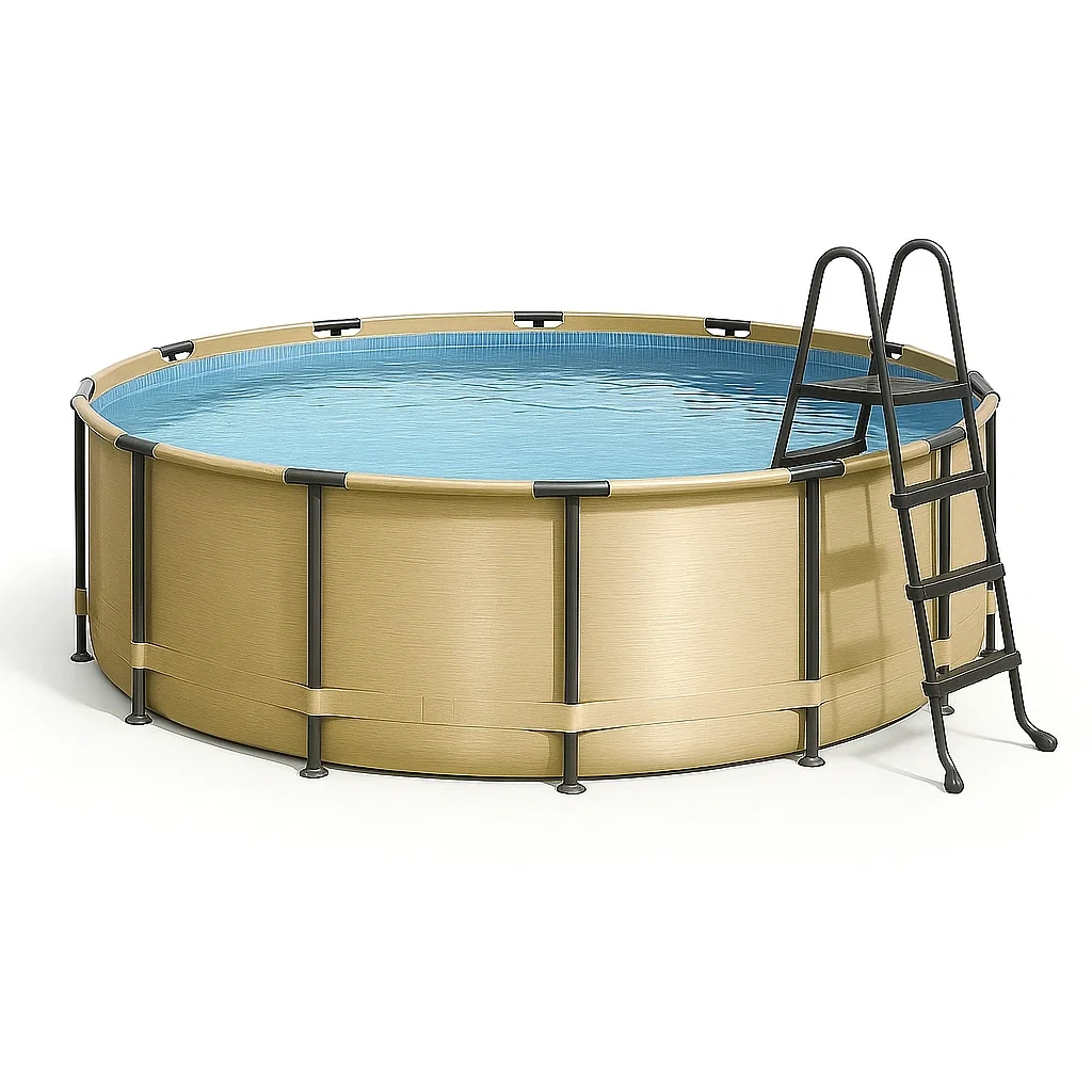 Runder, röhrenförmiger Swimmingpool 358 x 98 cm, beige, mit Filter und Leiter YQOLyvm261ti
