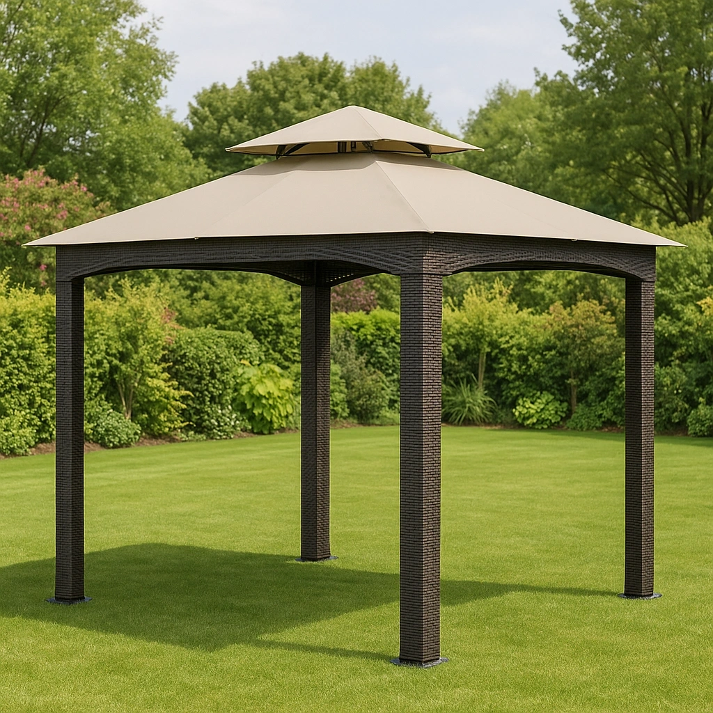 Pavillon de jardin beige avec toit en toile et structure en acier pour usage extérieur, 300 x 300 x 250 cm - KCwKYNm519fU