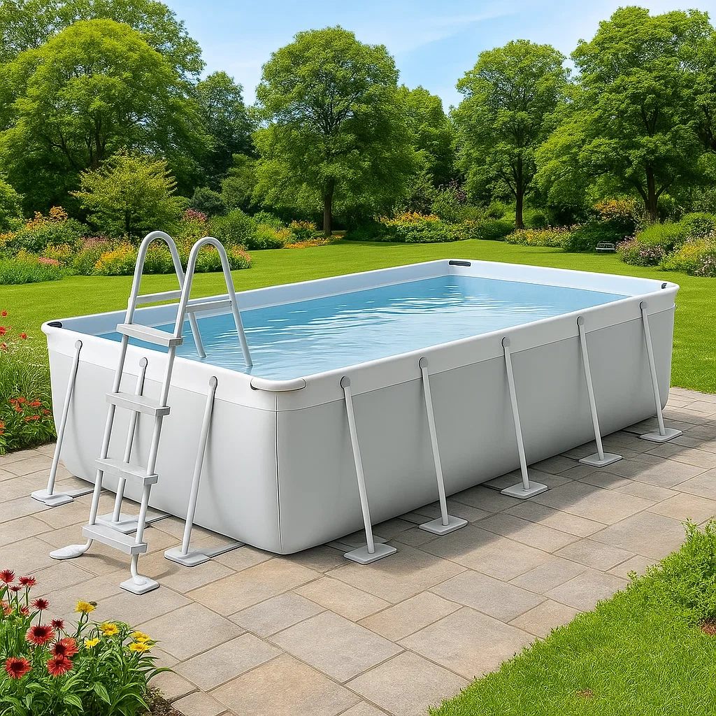 Piscine tubulaire rectangulaire 532 x 265 x 119 cm, blanche/bleue, avec filtre et échelle RsrBXVK189Eg