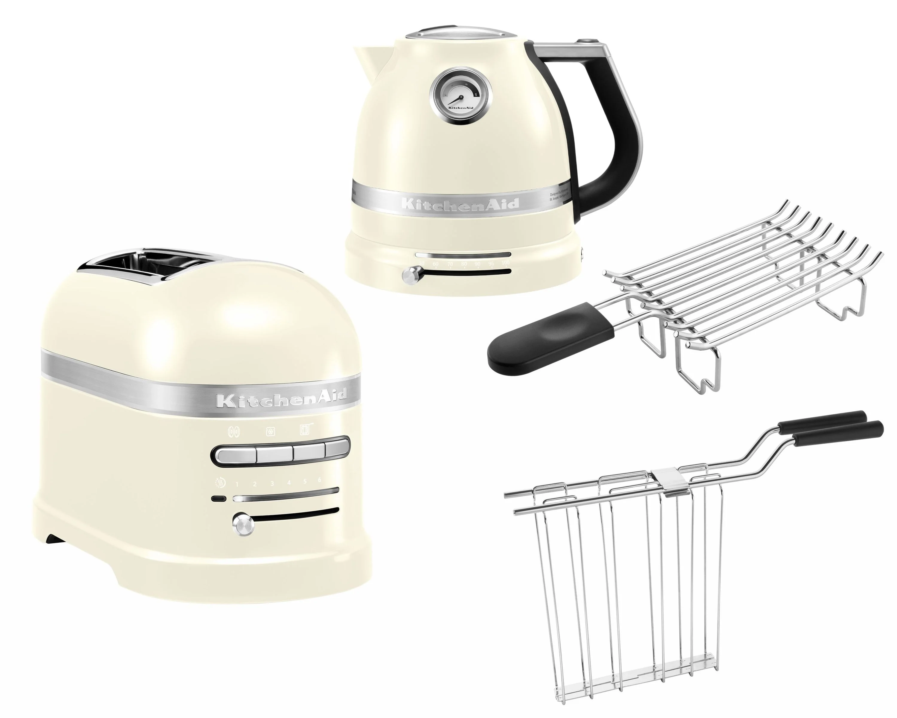 KitchenAid Artisan Frühstücksset 2025, bestehend aus Wasserkocher 5KEK1522, 2-Schlitz-Toaster 5KMT2204 und Brötchentoaster.