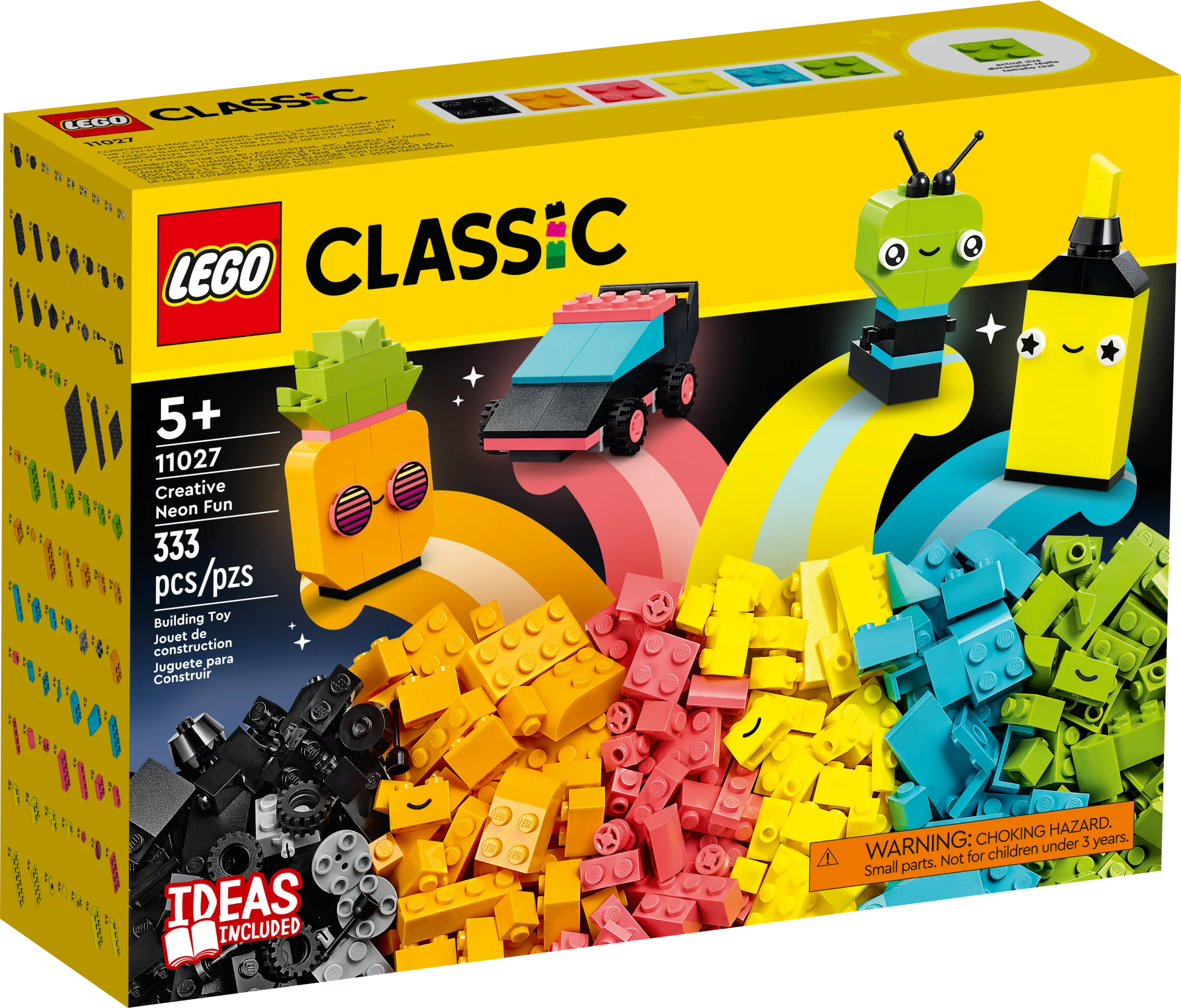 LEGO Classic Neon Kreativ-Bausteinset 11027: Bauspielzeug zum Bauen von Autos, Ananas, Aliens, Rollschuhen und vielen weiteren Modellen – für Jungen und Mädchen ab 5 Jahren