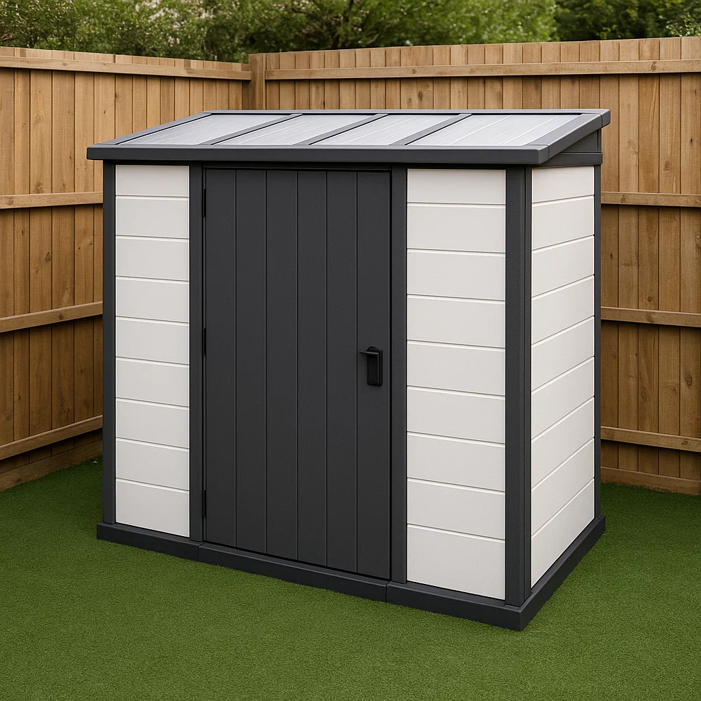 Abri de jardin en résine noire et blanche, 185 x 135 x 200 cm iWWDkvc205Cl