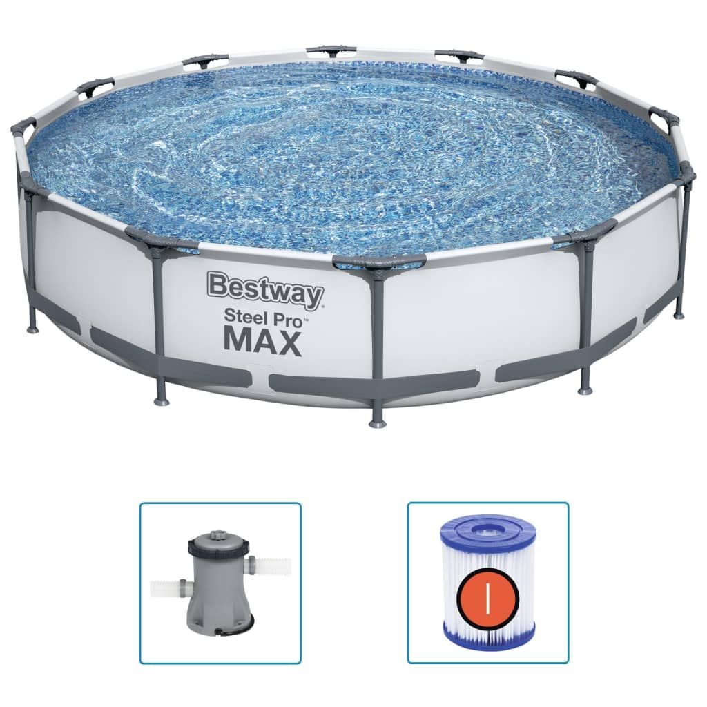 Vidaxl Abnehmbarer Pool Steel Pro Max Bestway 6473l Grau Ø366 cm