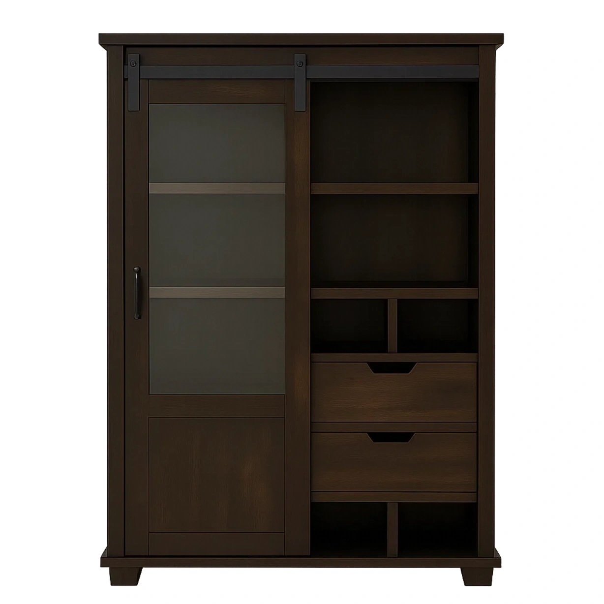 Vitrine à porte coulissante en verre, 6 compartiments avec tiroirs, MDF brun foncé, autoportante, pour salon ou bureau, 100 x 40 x 160 cm - EkSeR2litJ4e