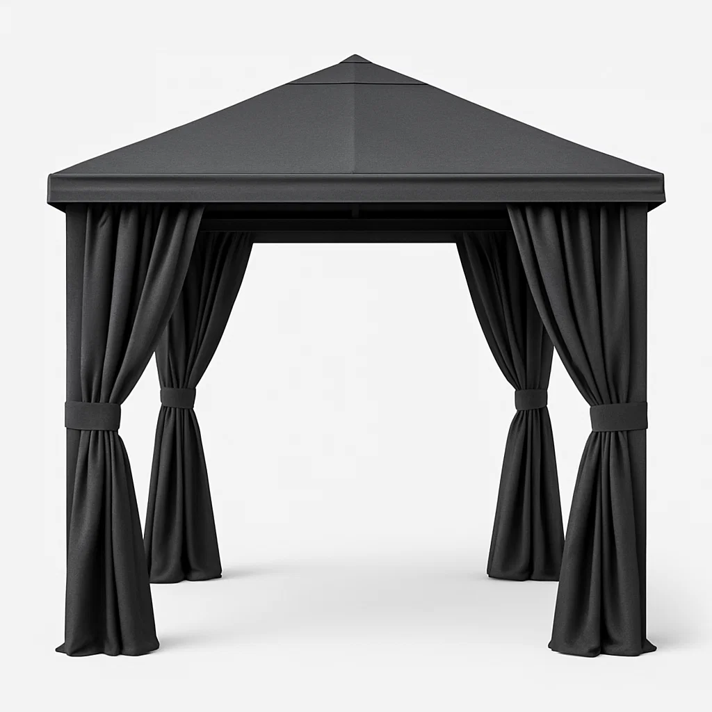 Pergola noire avec rideaux en acier pour jardin ou terrasse, 386×386×250 cm uBQEawh277Or