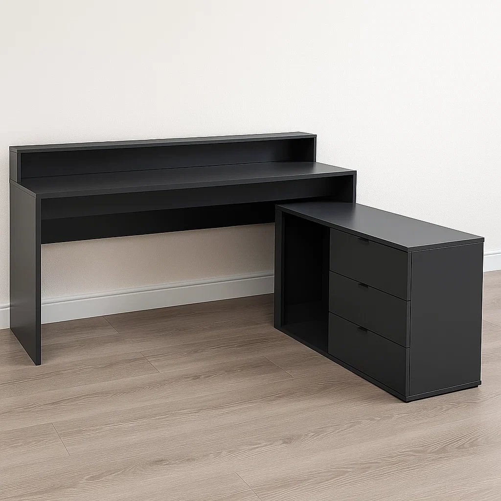 Bureau gaming en L avec tiroirs et éclairage LED - Gris anthracite - MDF - Intérieur - 180×120×90 cm - 19iRxFtjm7Ek