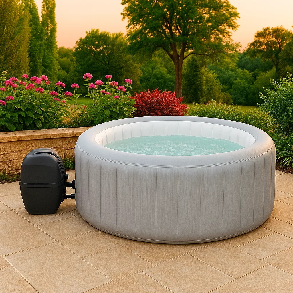Spa gonflable rond pour 4 personnes, en PVC gris et blanc, installation facile, diamètre 180 x 70 cm - EoR2PhAzTwrp