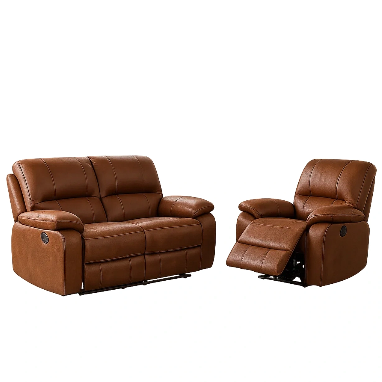 Ensemble canapé 3 places, similicuir marron, composé d'un fauteuil et d'un canapé 2 places inclinables, fauteuil 90 x 95 x 100 cm, canapé 160 x 95 x 100 cm, salon - L4Onv17yrGY1