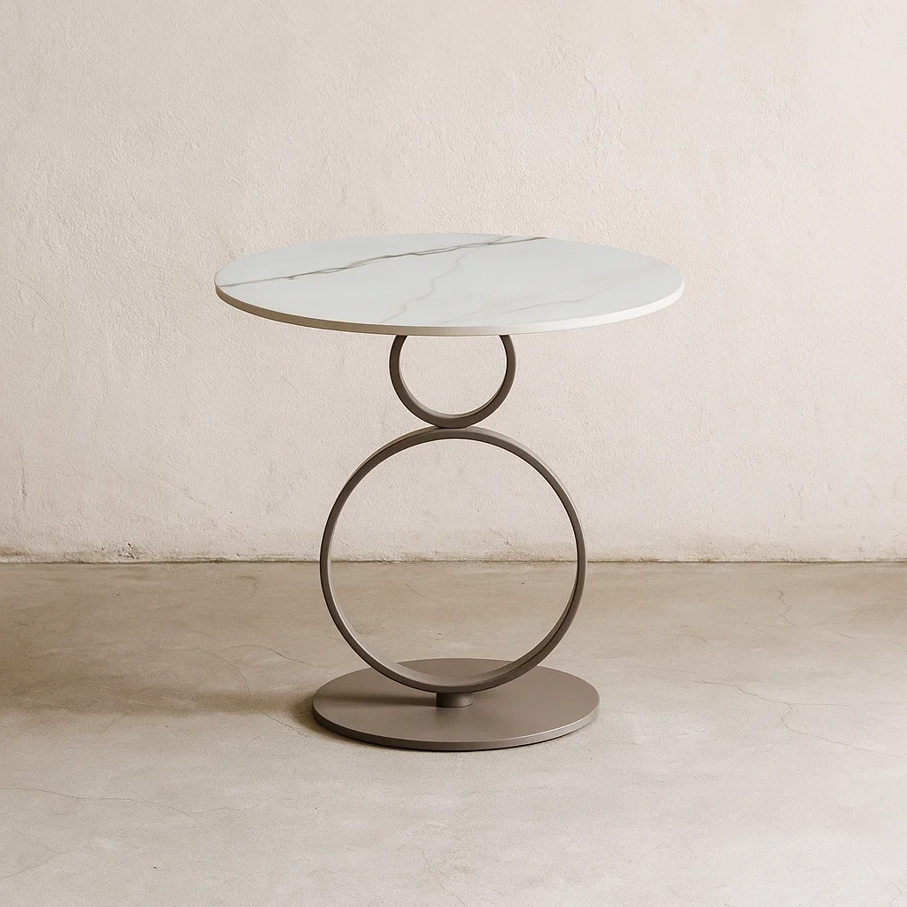 Table d'appoint au design moderne en céramique blanche et taupe pour intérieur, 55×55×53 cm - IS2V28bfdb2s