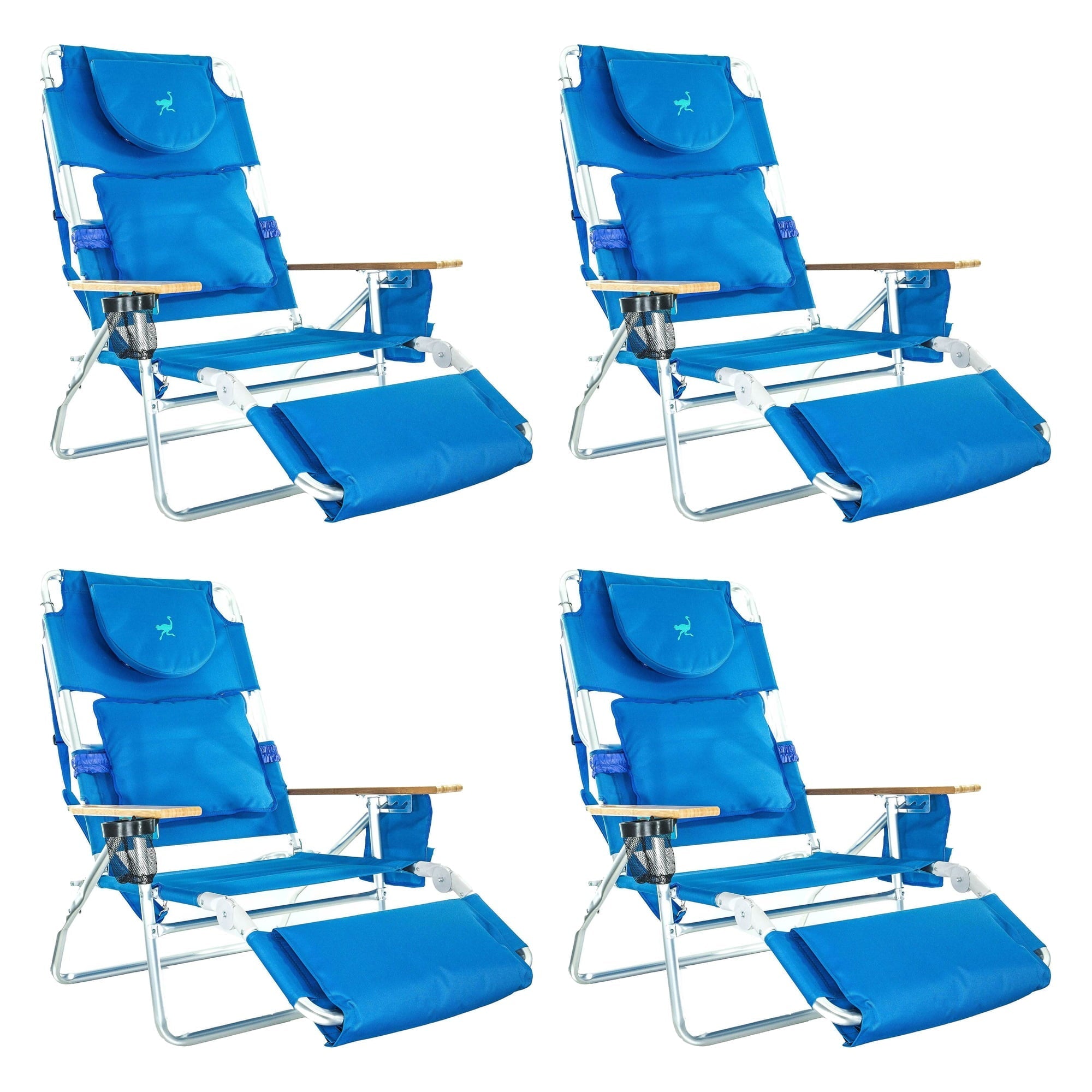 2025 Ostrich Deluxe Gepolsterter 3-in-1 Liege-Strandstuhl. Blau (4er-Pack)