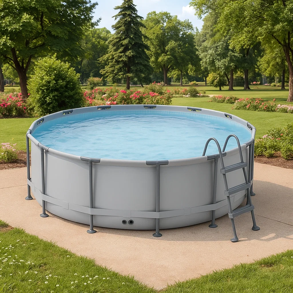 Runder, röhrenförmiger Aufstellpool 358x98 cm, grau, mit Filter und Leiter, tnJtzhK266VJ