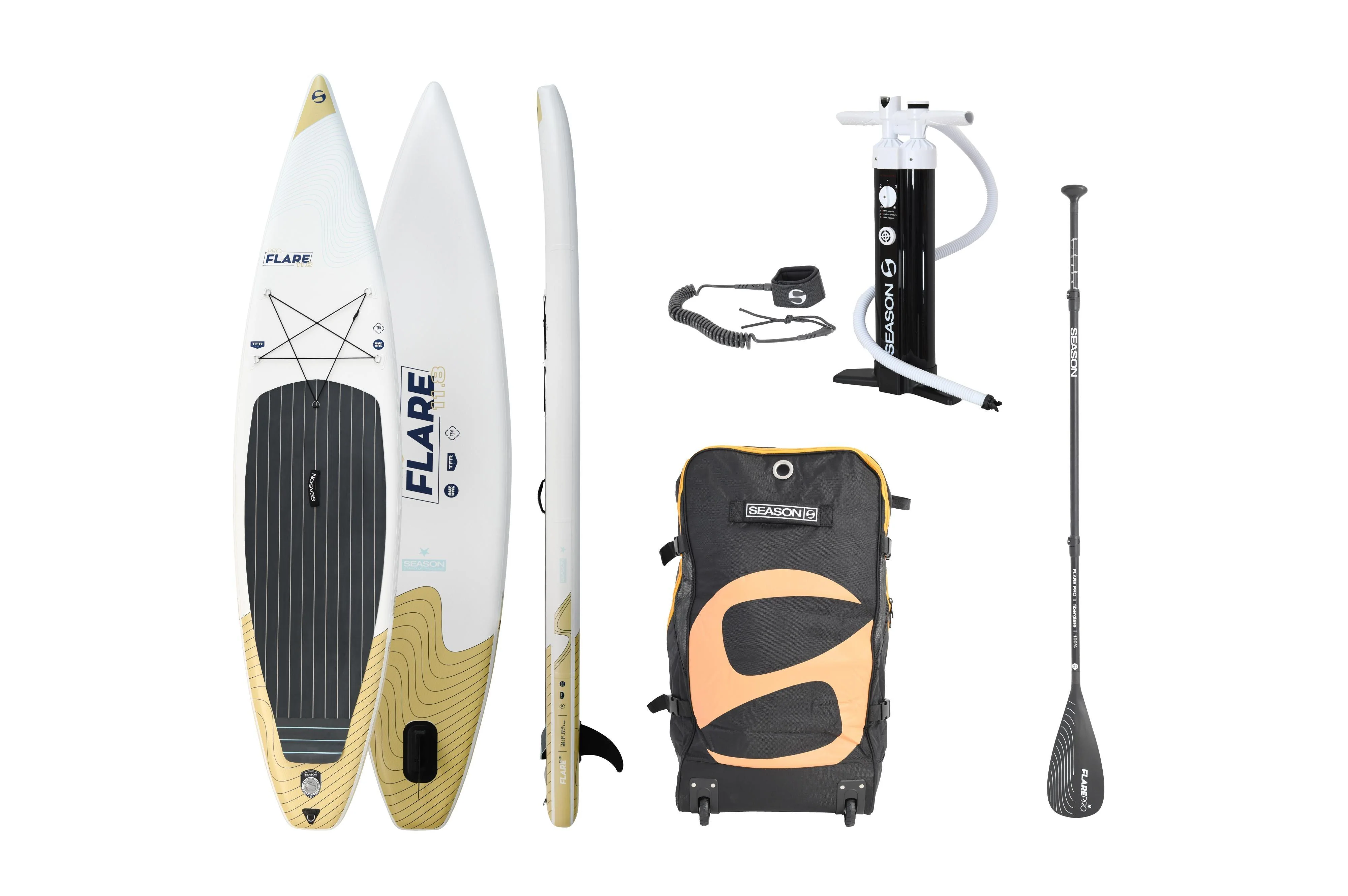 Flare Pro 11.8 aufblasbares Allround-Touring-SUP-Board (Modelljahr 2025) – Double Layer Fusion, inklusive Pumpe, Fiberglas-Paddel und Rucksack mit Rollen