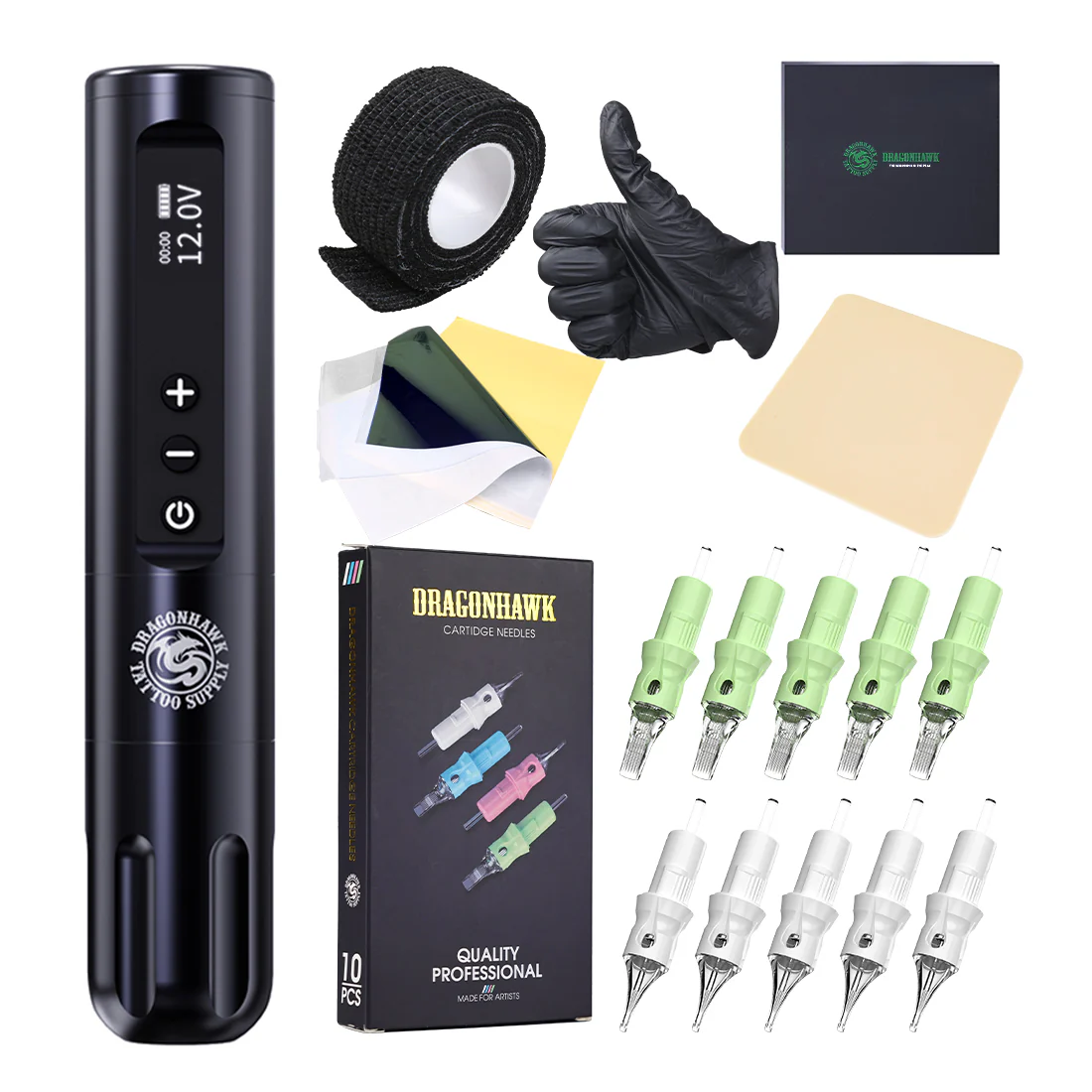 Dragonhawk X9 Akku-Tätowiermaschinen-Set mit Mcore-L1 Motor – Extrem lange Betriebszeiten