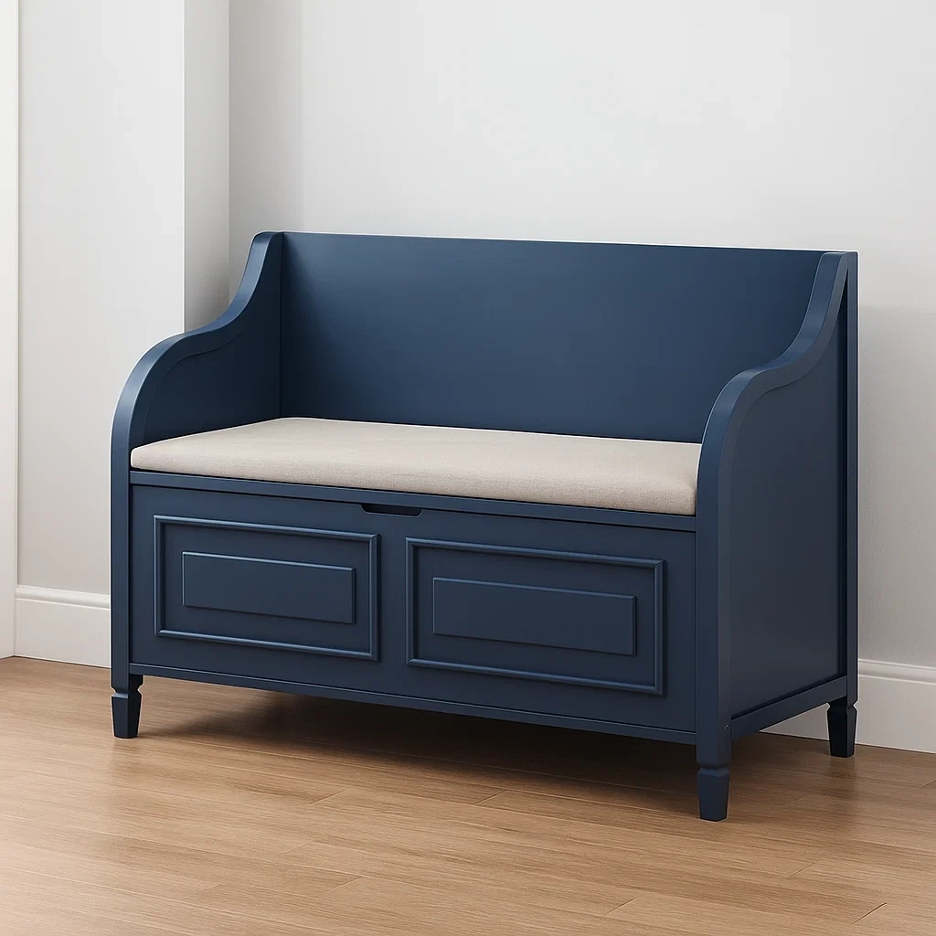 Banc d'entrée bleu en bois, pour intérieur, 107 x 45 x 75 cm